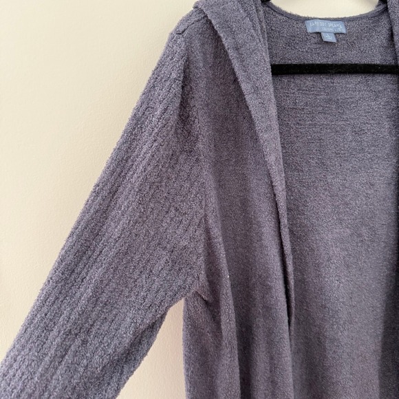 Barefoot Dreams CozyChic Lite Hooded Cardigan Gray Open Front Sweater Large - Picture 3 of 9